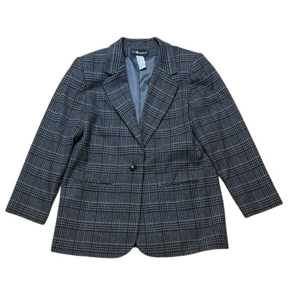 90s Vintage Oversized Gray and Blue Wool blend Plaid Blazer Sag Harbor Size 12 - Picture 2 of 7